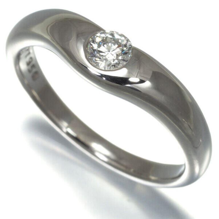 Round Cut TIFFANY & Co. Elsa Peretti Platinum .18ct Diamond Curved Band Ring 5 For Sale