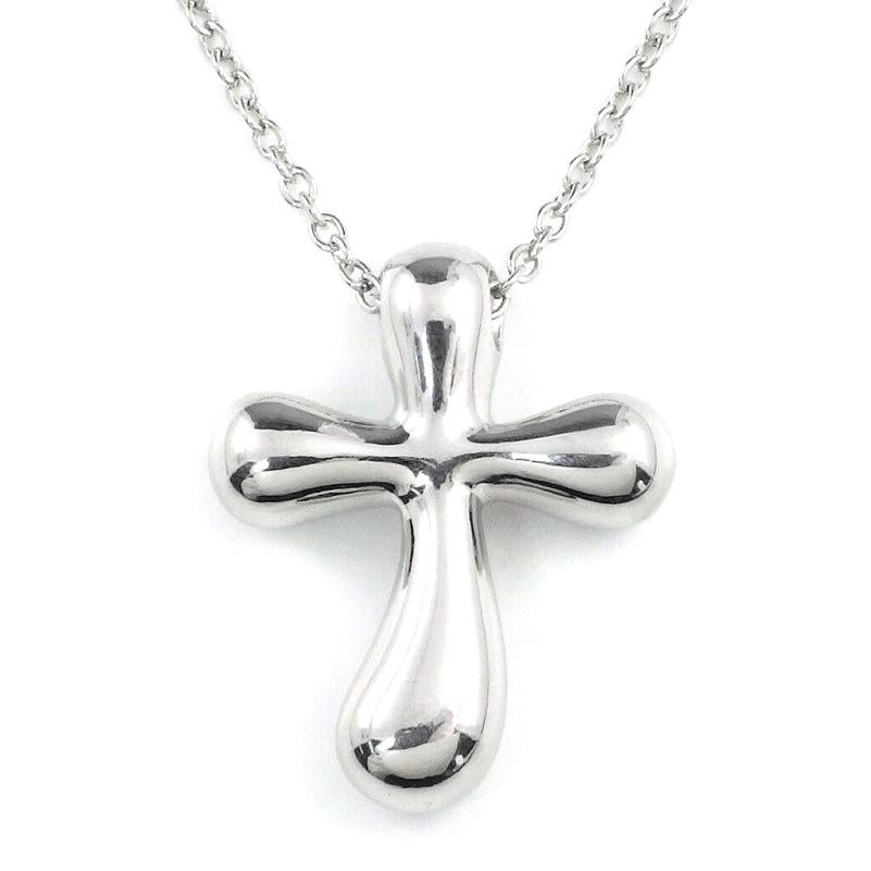 Round Cut TIFFANY & Co. Elsa Peretti Platinum .20ct Diamond Cross Pendant Necklace  For Sale
