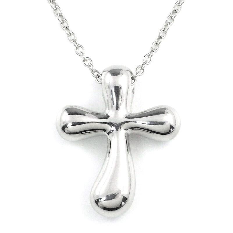 Round Cut TIFFANY & Co. Elsa Peretti Platinum .20ct Diamond Cross Pendant Necklace For Sale