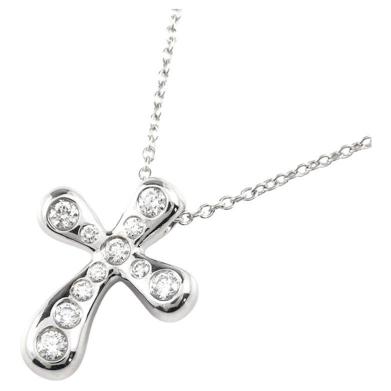 TIFFANY & Co. Elsa Peretti Platinum .20ct Diamond Cross Pendant Necklace 