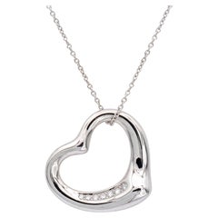 Tiffany & Co. Elsa Peretti Platinum 22 mm Open-Heart 7 Diamond Pendant Necklace