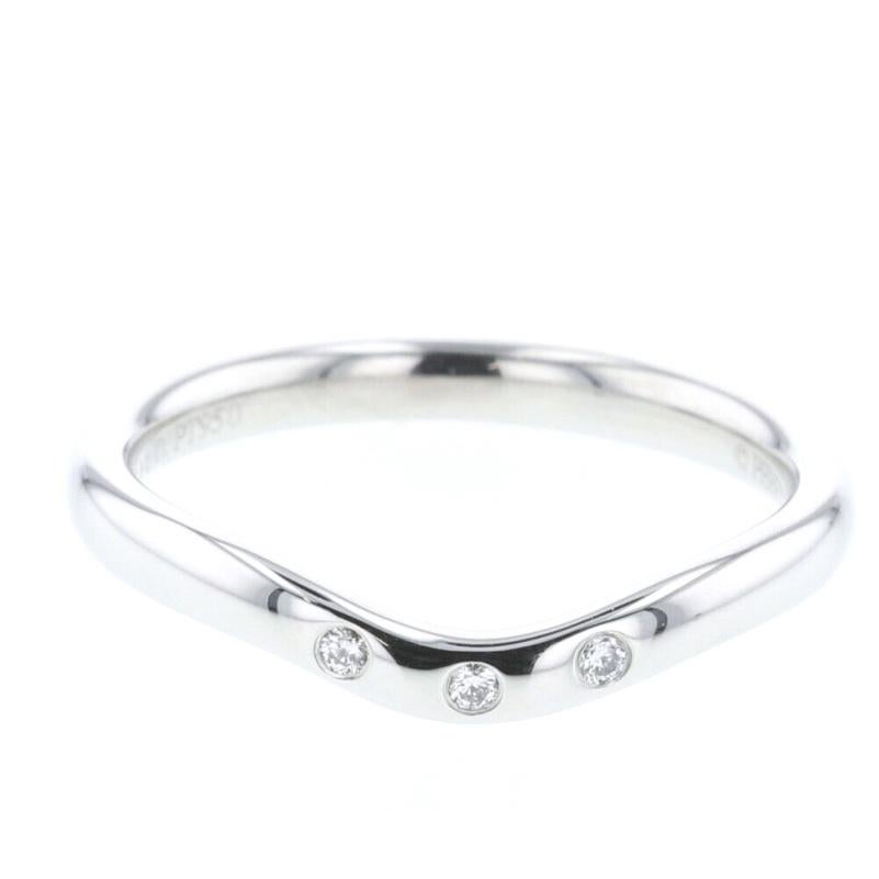 Round Cut TIFFANY & Co. Elsa Peretti Platinum 3 Diamond 2mm Curved Wedding Band Ring 4 For Sale