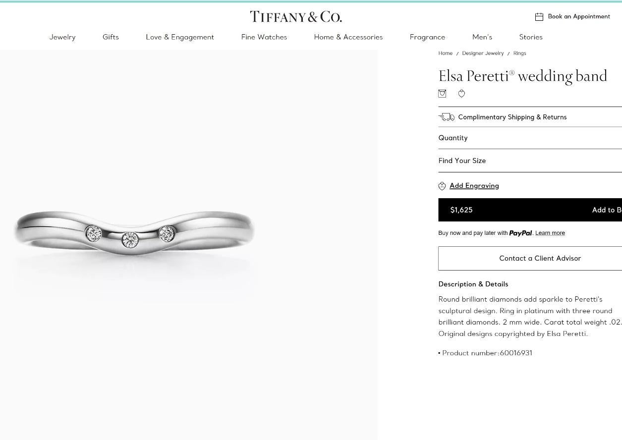 TIFFANY & Co. Elsa Peretti Platinum 3 Diamond 2mm Curved Wedding Band Ring 4 For Sale 3