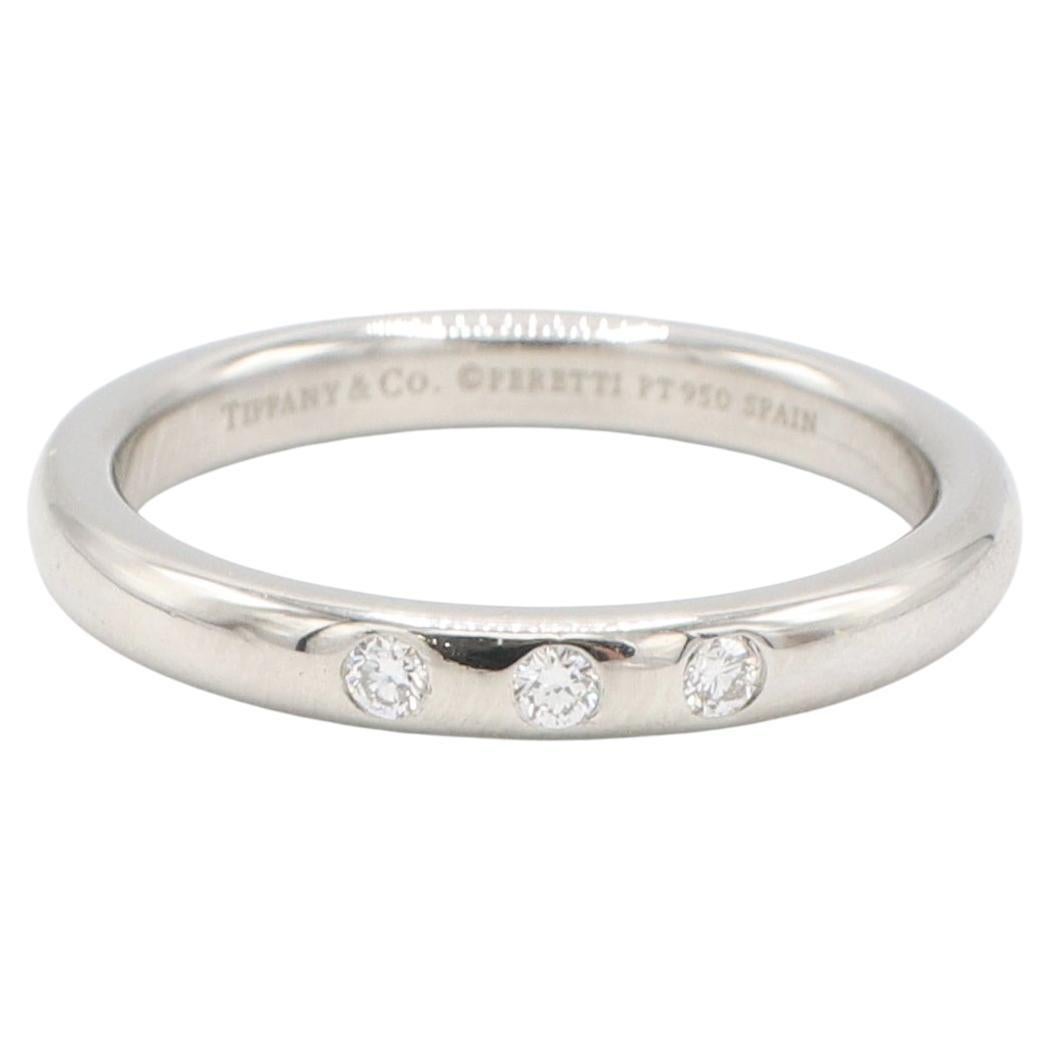 Tiffany & Co. Elsa Peretti Platinum 3 Stone Natural Diamond Band Ring 