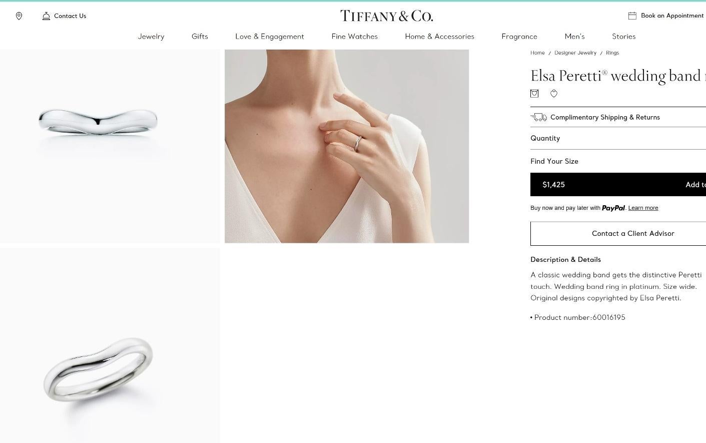 TIFFANY & Co. Elsa Peretti Platinum 3mm Curved Wedding Band Ring 8 For Sale 5