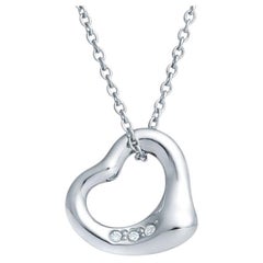 TIFFANY & Co. Elsa Peretti Platinum Diamond 11mm Open Heart Pendant Necklace