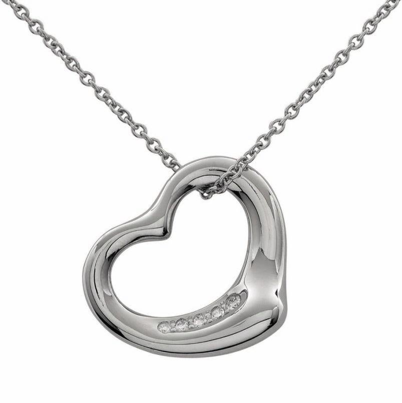 TIFFANY & Co. Elsa Peretti Platinum Diamond 16mm Open Heart Pendant Necklace 

Metal: Platinum
Weight: 5.80 grams 
Chain: 16