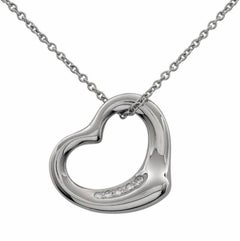 TIFFANY & Co. Elsa Peretti Platinum Diamond 16mm Open Heart Pendant Necklace