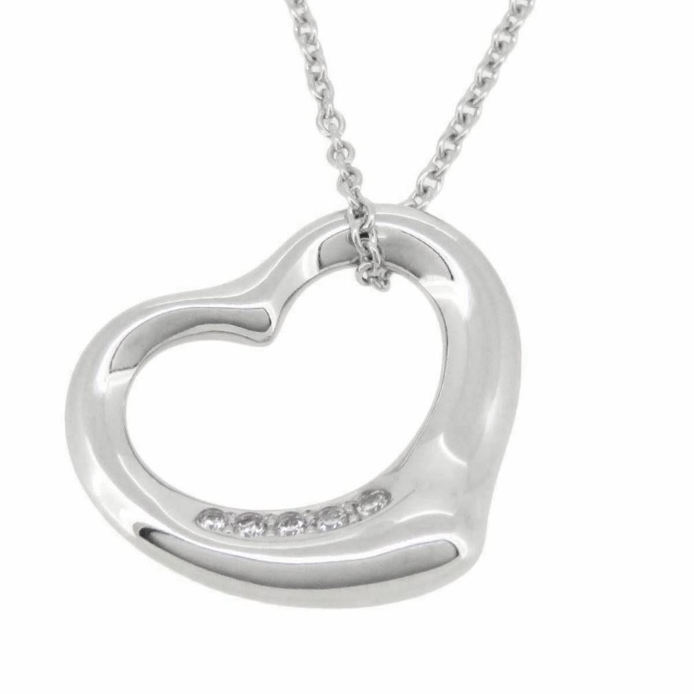 TIFFANY & Co. Elsa Peretti Platinum Diamond 16mm Open Heart Pendant Necklace 

Metal: Platinum
Weight: 5.40 grams 
Chain: 16