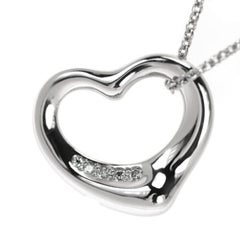 TIFFANY & Co. Elsa Peretti Platinum Diamond 16mm Open Heart Pendant Necklace