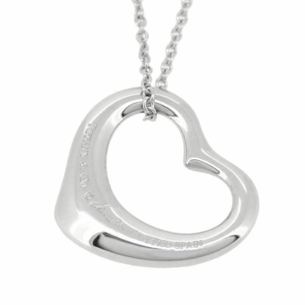Round Cut TIFFANY & Co. Elsa Peretti Platinum Diamond 16mm Open Heart Pendant Necklace