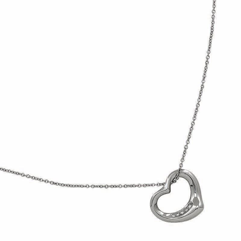 TIFFANY & Co. Elsa Peretti Platinum Diamond 16mm Open Heart Pendant Necklace In Excellent Condition For Sale In Los Angeles, CA