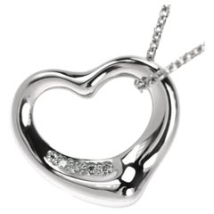 TIFFANY & Co. Elsa Peretti Platinum Diamond 16mm Open Heart Pendant Necklace