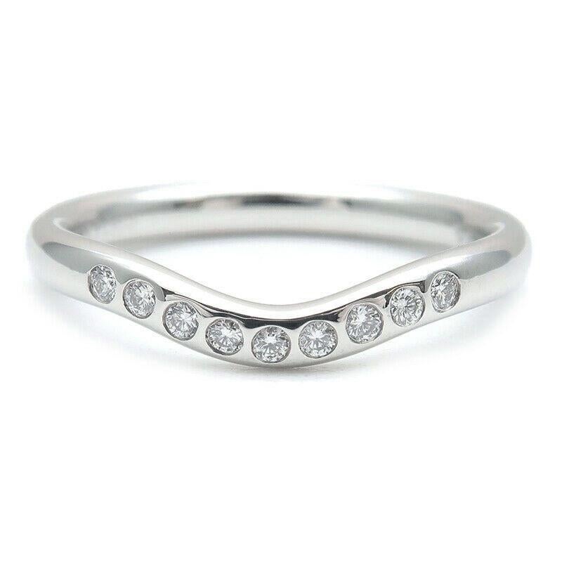 Round Cut TIFFANY & Co. Elsa Peretti Platinum Diamond 2mm Curved Wedding Band Ring 4 For Sale