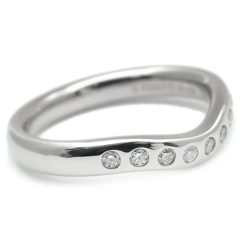 Taille ronde TIFFANY & Co. Elsa Peretti Platine .10ct Diamond 3mm Curved Band Ring 4.5