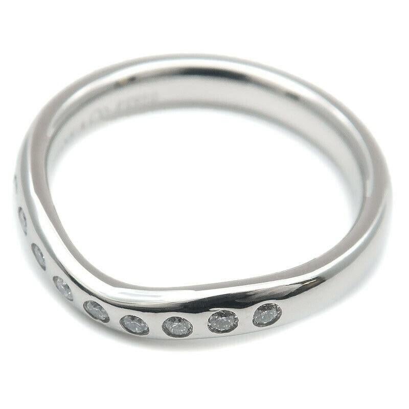 Round Cut TIFFANY & Co. Elsa Peretti Platinum Diamond 3mm Curved Wedding Band Ring 4.5 For Sale