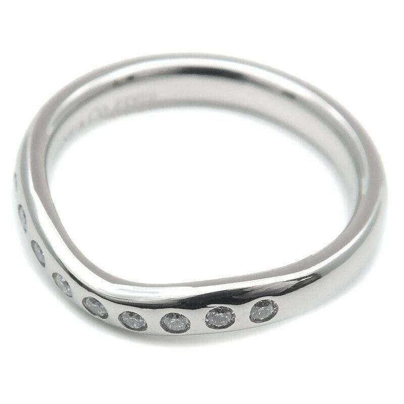 TIFFANY & Co. Elsa Peretti Platine .10ct Diamond 3mm Curved Band Ring 4.5 Excellent état à Los Angeles, CA
