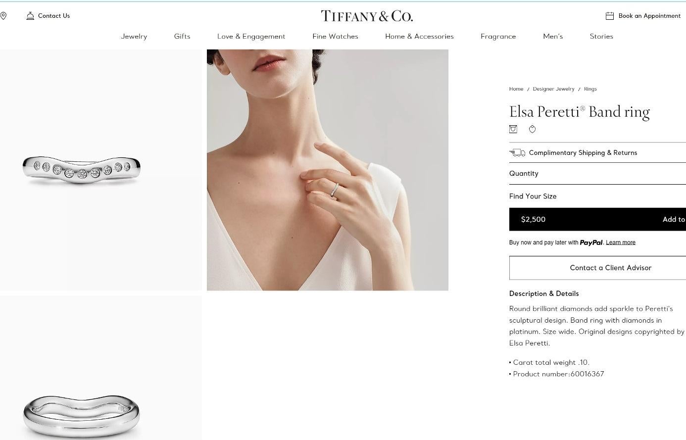 TIFFANY & Co. Elsa Peretti Platinum Diamond 3mm Curved Wedding Band Ring 4.5 For Sale 1
