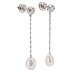 Tiffany & Co. Elsa Platinum Diamond and Pearl Dangle Earrings