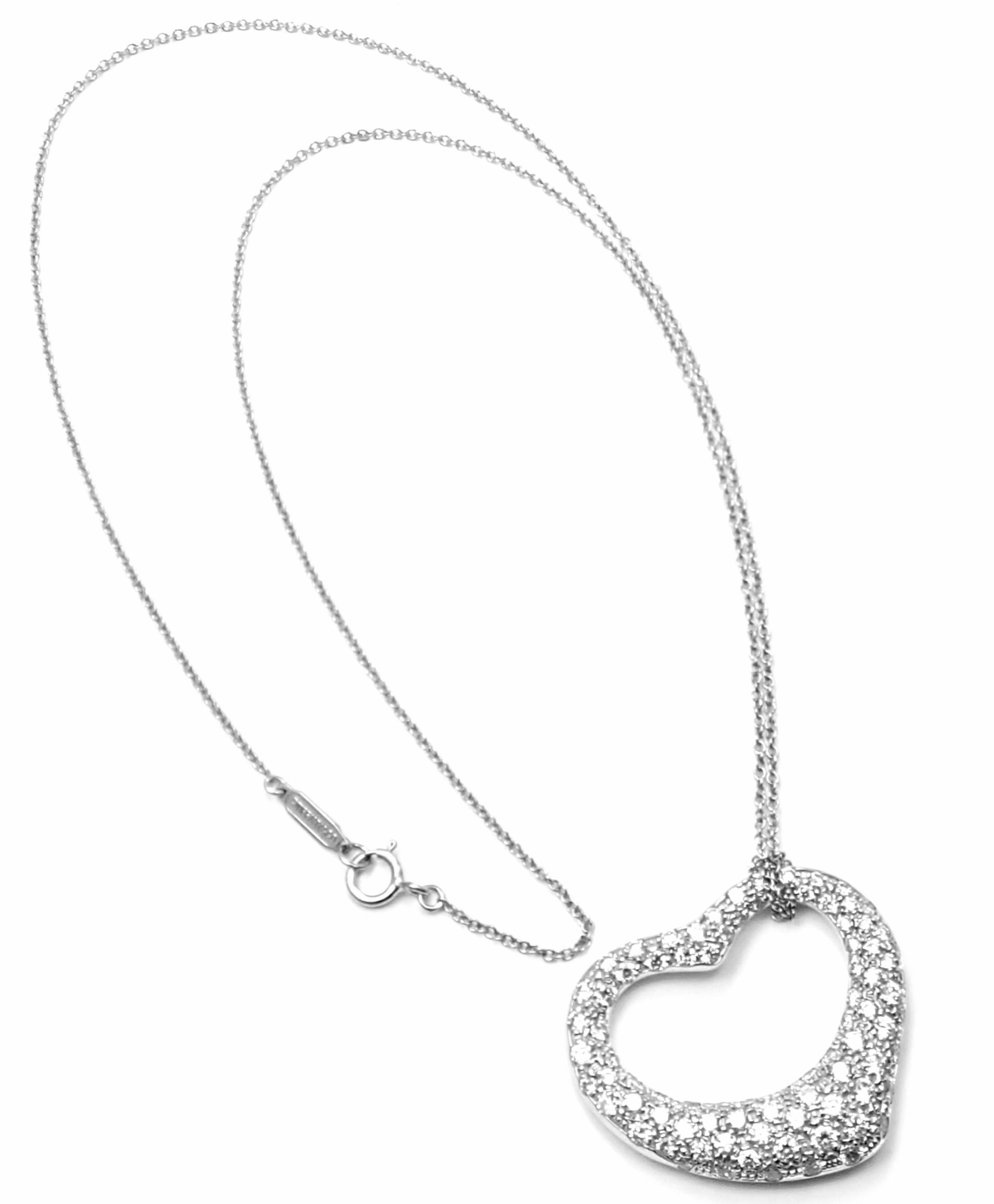 Tiffany & Co. Elsa Peretti Platinum Diamond Open Heart Large Pendant Necklace 2