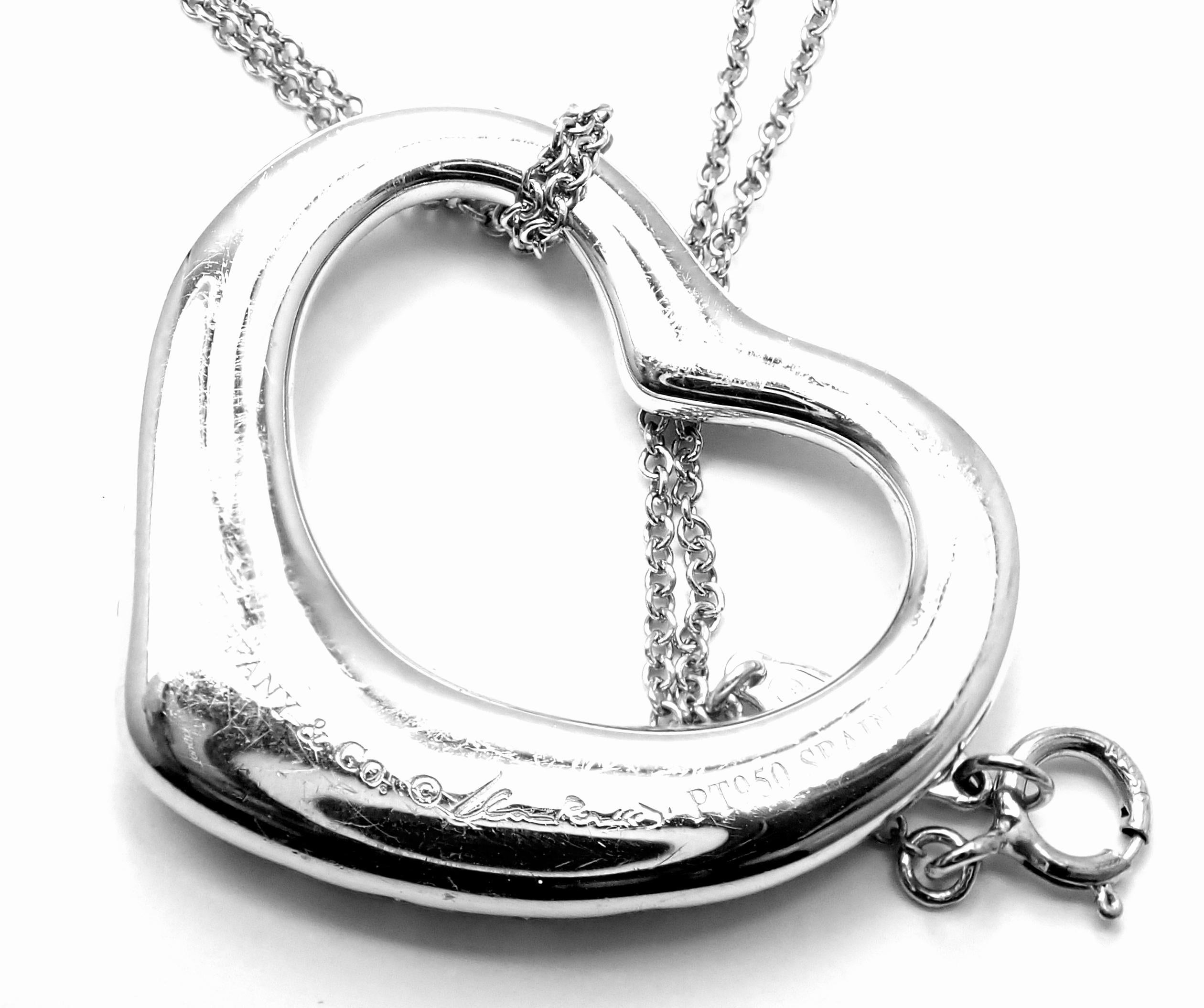 Round Cut Tiffany & Co. Elsa Peretti Platinum Diamond Open Heart Large Pendant Necklace