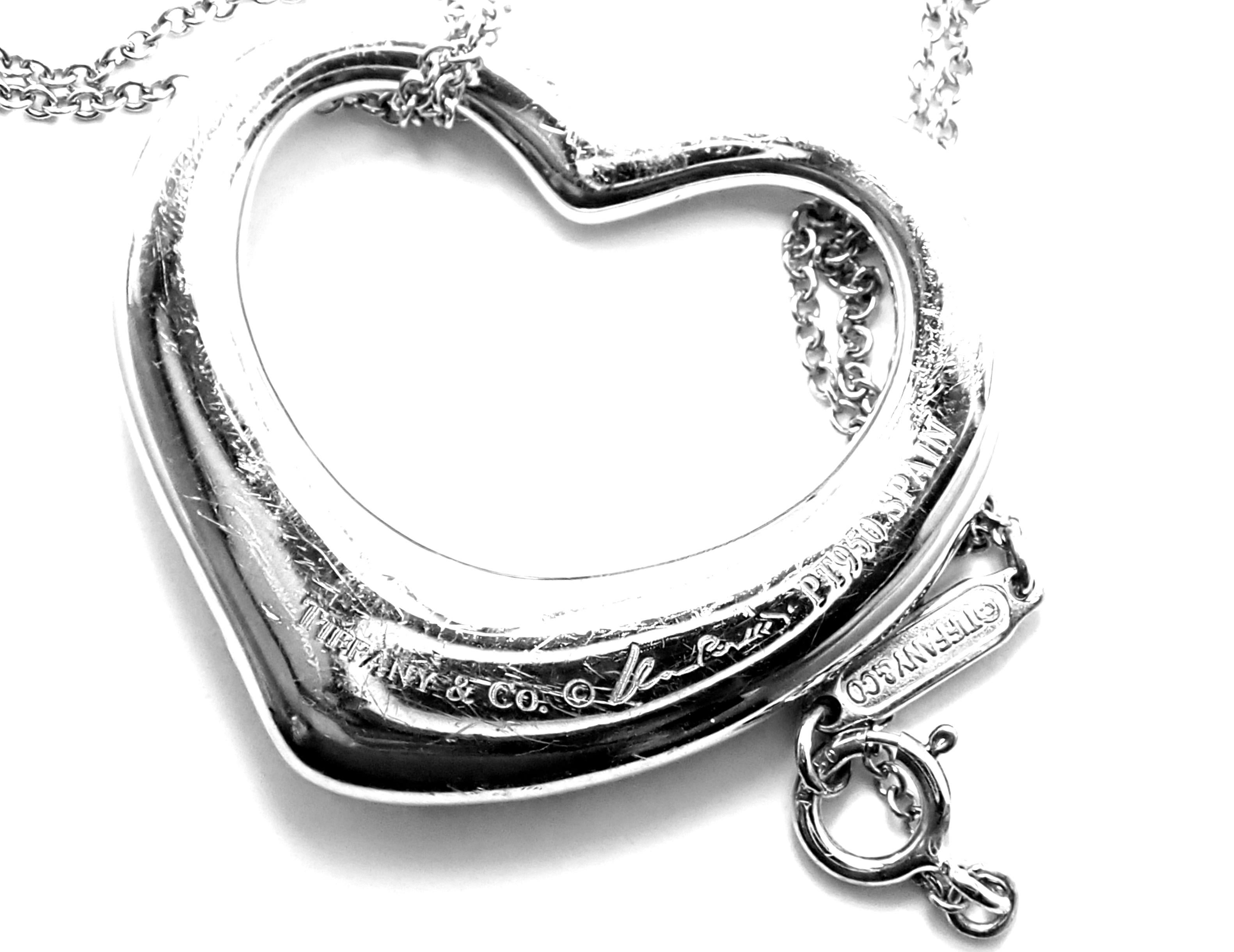 Tiffany & Co. Elsa Peretti Platinum Diamond Open Heart Large Pendant Necklace In Excellent Condition In Holland, PA