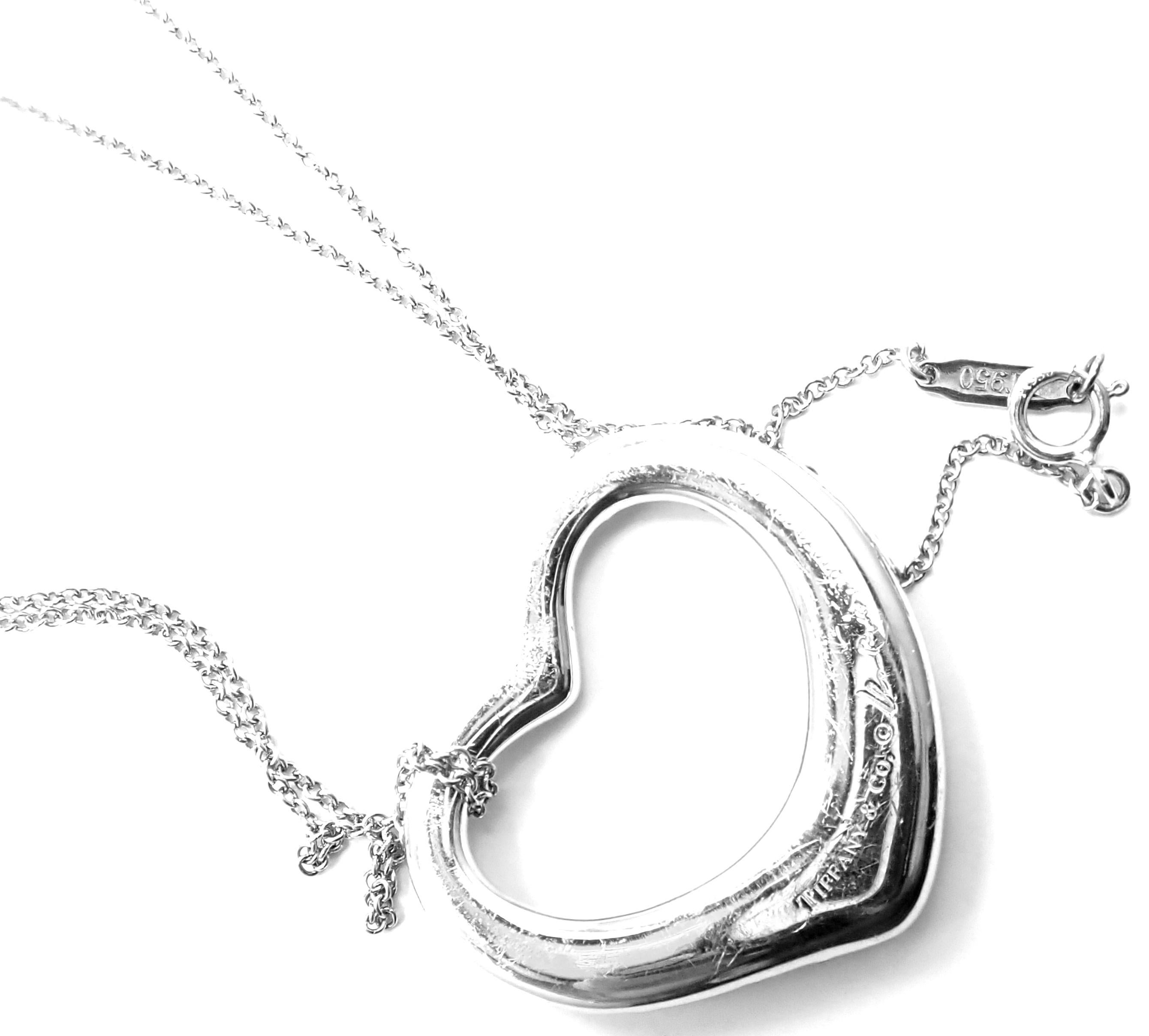 Women's or Men's Tiffany & Co. Elsa Peretti Platinum Diamond Open Heart Large Pendant Necklace