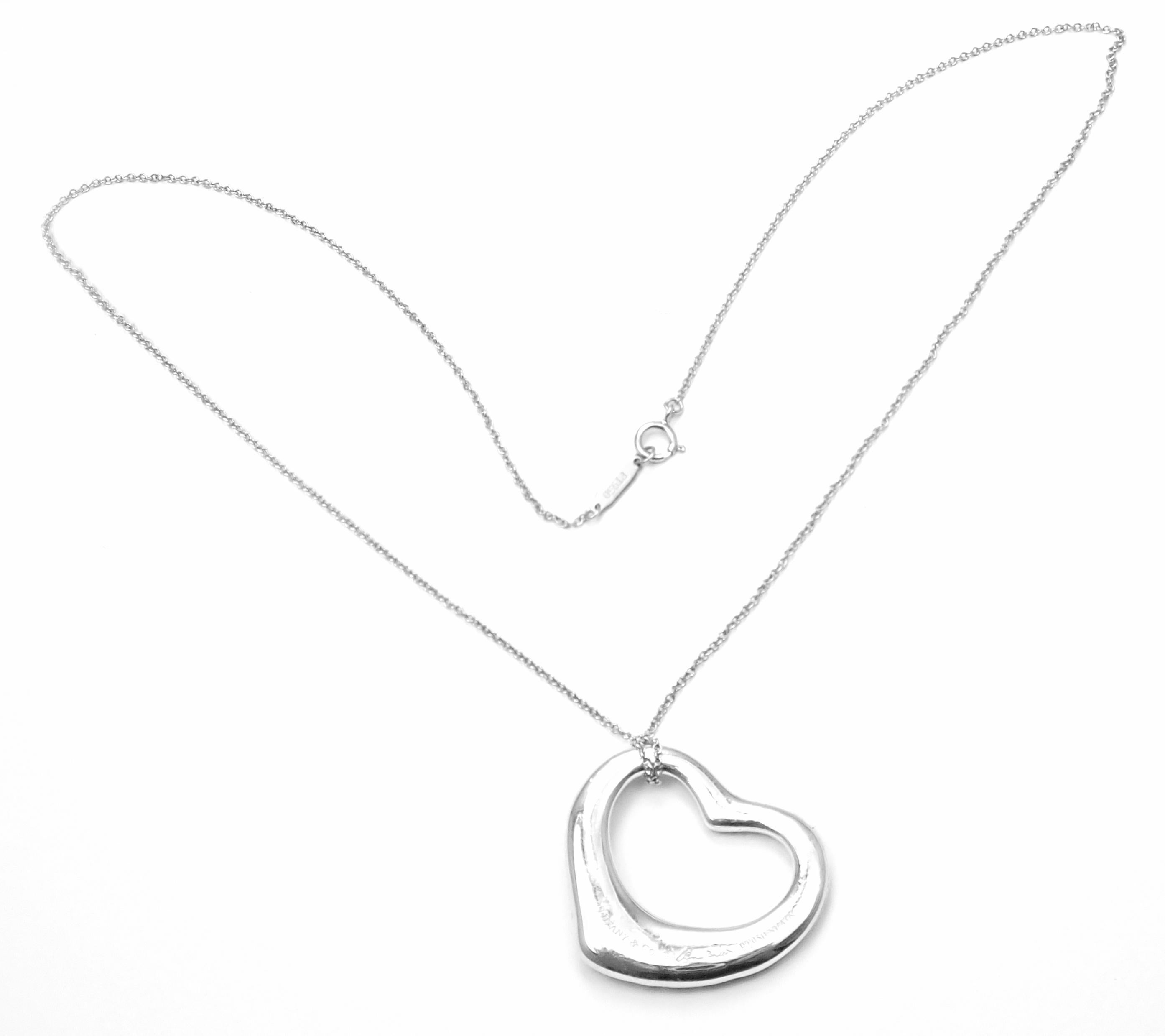 Tiffany & Co. Elsa Peretti Platinum Diamond Open Heart Large Pendant Necklace 1