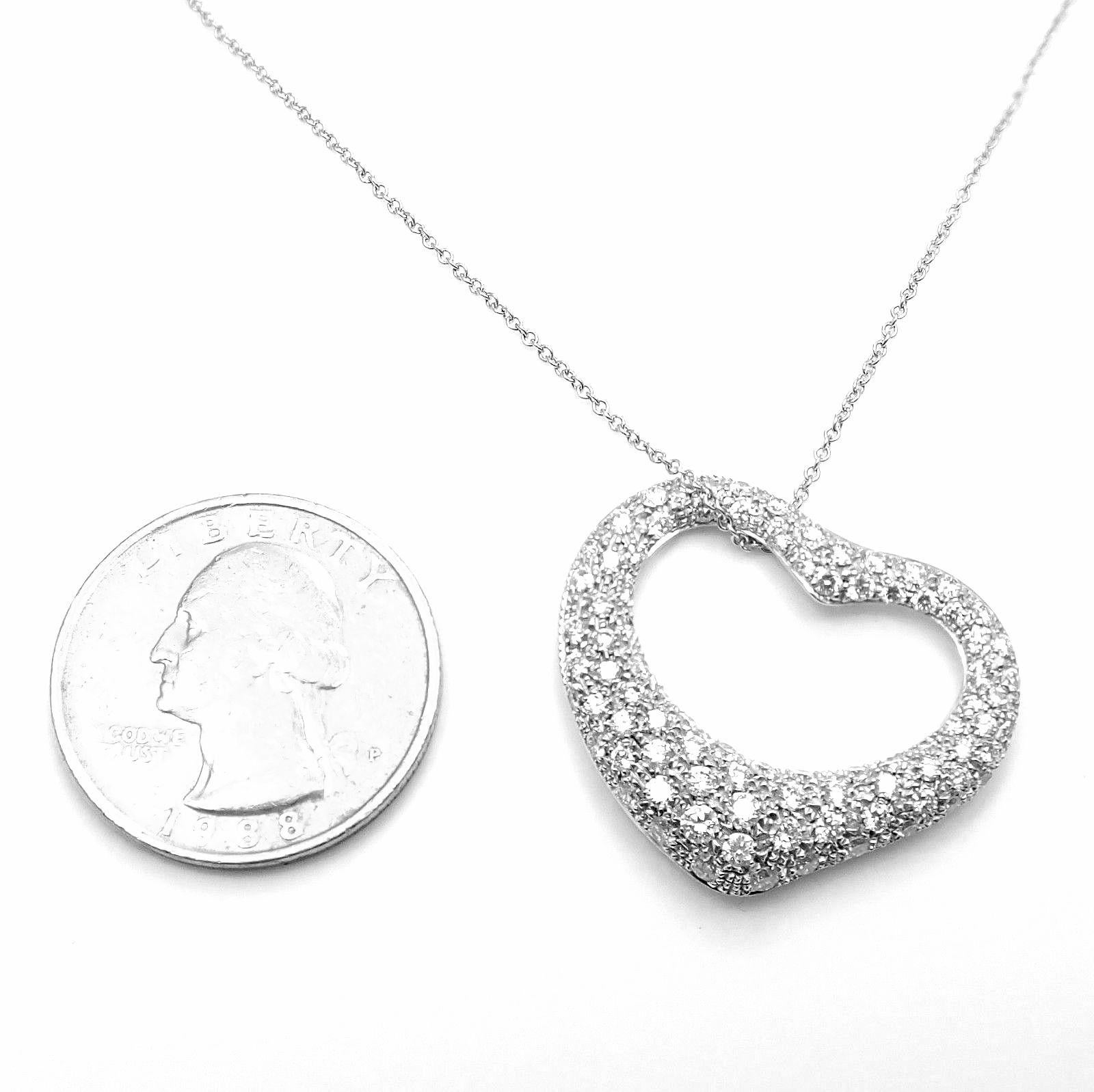 Tiffany & Co. Elsa Peretti Platinum Diamond Open Heart Pendant Necklace In Excellent Condition In Holland, PA