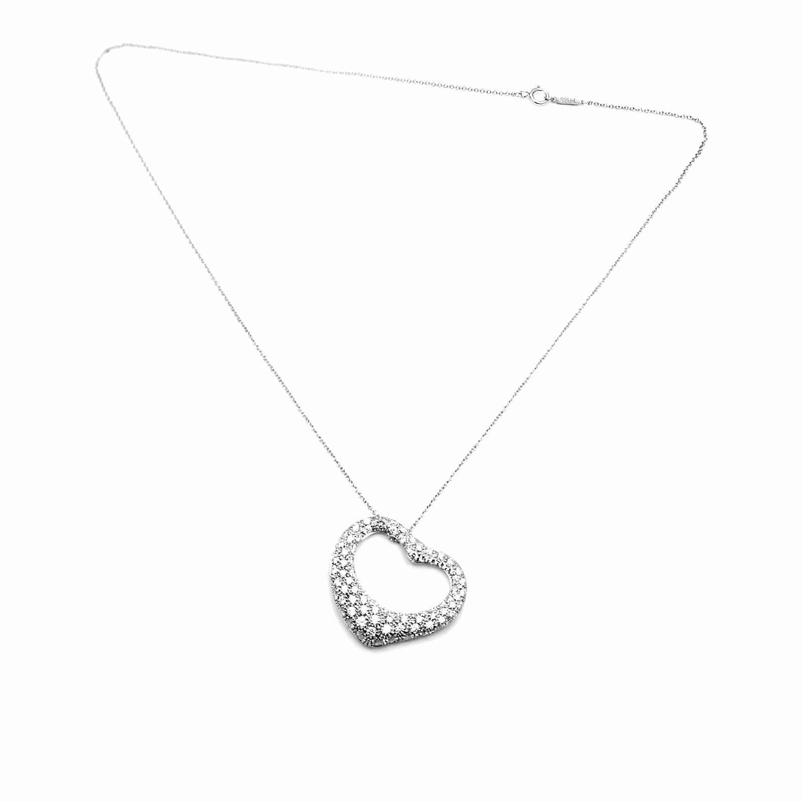 Women's or Men's Tiffany & Co. Elsa Peretti Platinum Diamond Open Heart Pendant Necklace