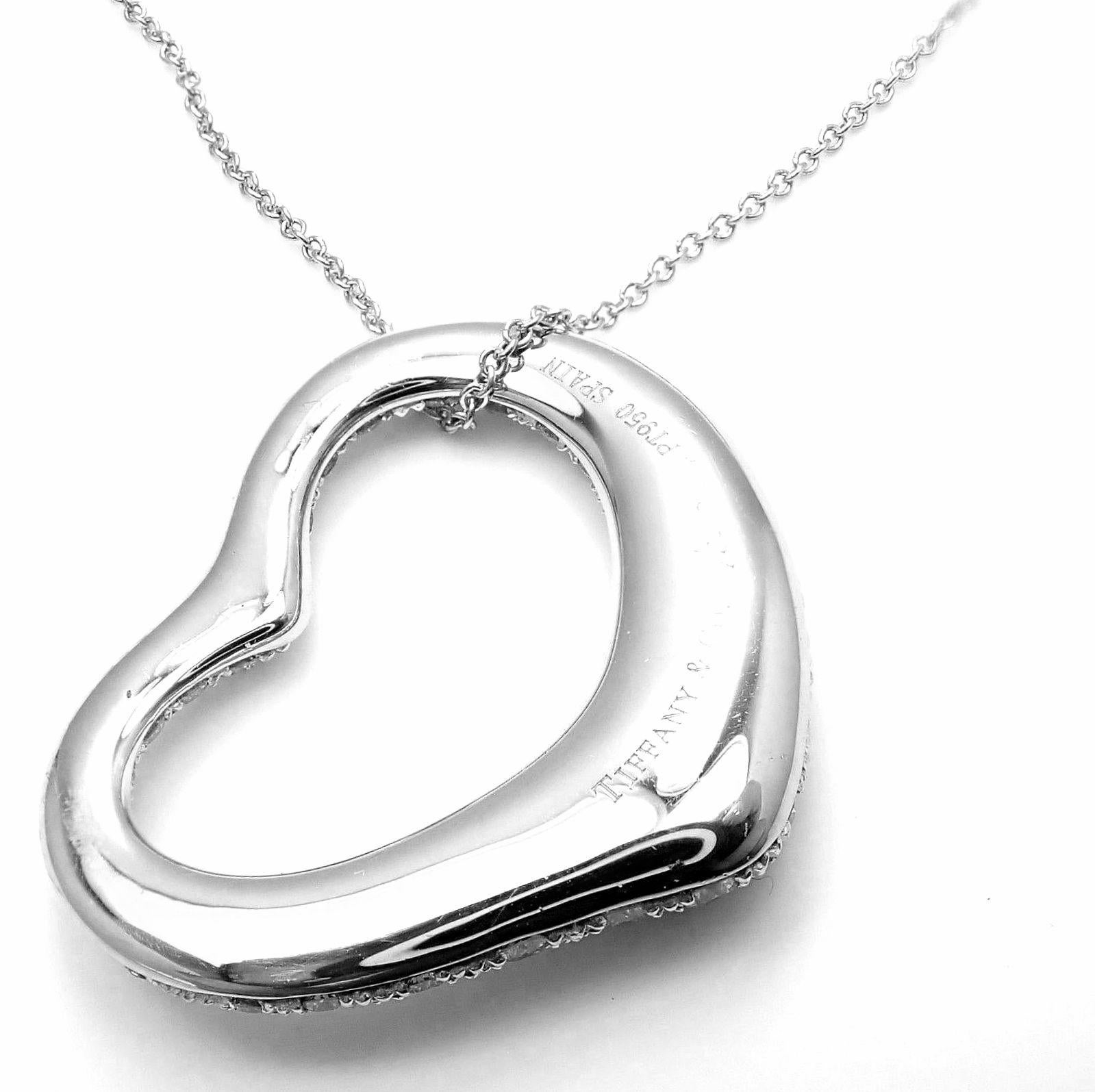 Tiffany & Co. Elsa Peretti Platinum Diamond Open Heart Pendant Necklace 1