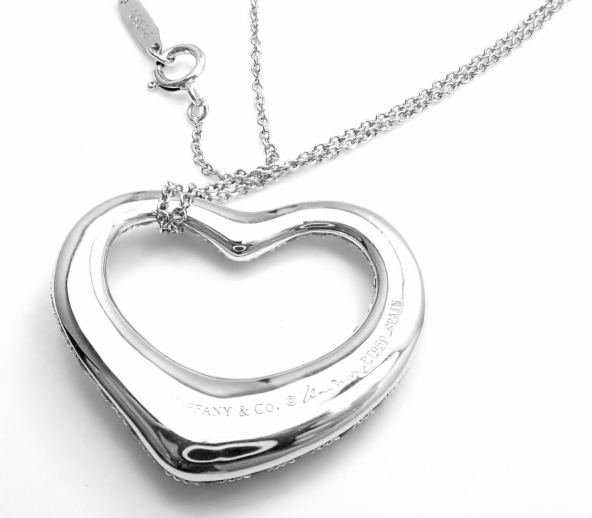 Tiffany & Co. Elsa Peretti Platinum Diamond Open Heart Pendant Necklace In New Condition In Holland, PA