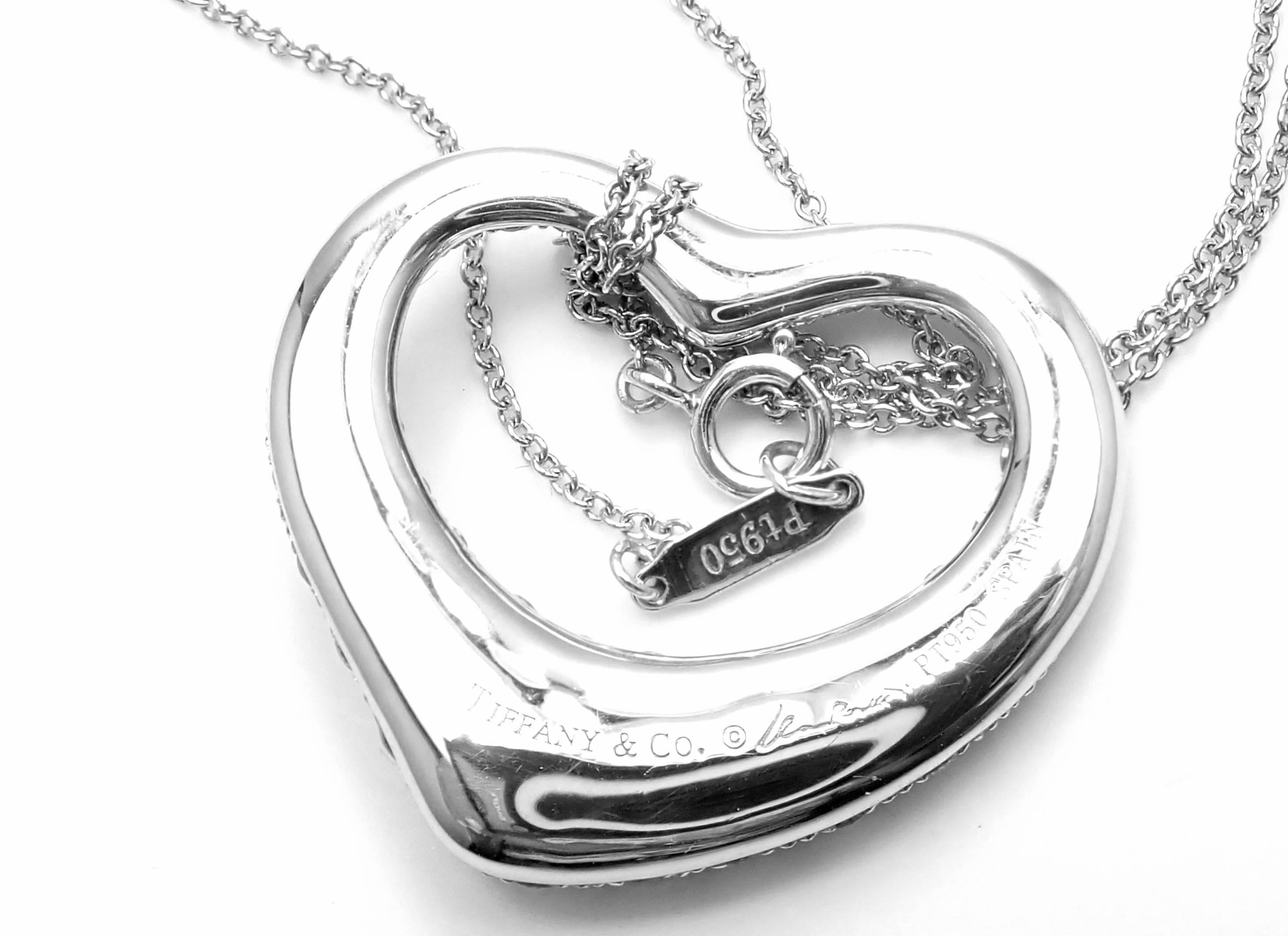 Tiffany & Co. Elsa Peretti Platinum Diamond Open Heart Pendant Necklace 1