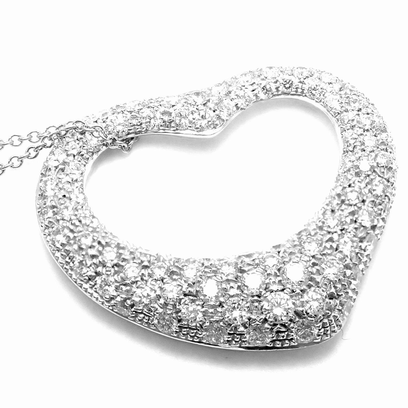 Tiffany & Co. Elsa Peretti Platinum Diamond Open Heart Pendant Necklace 4