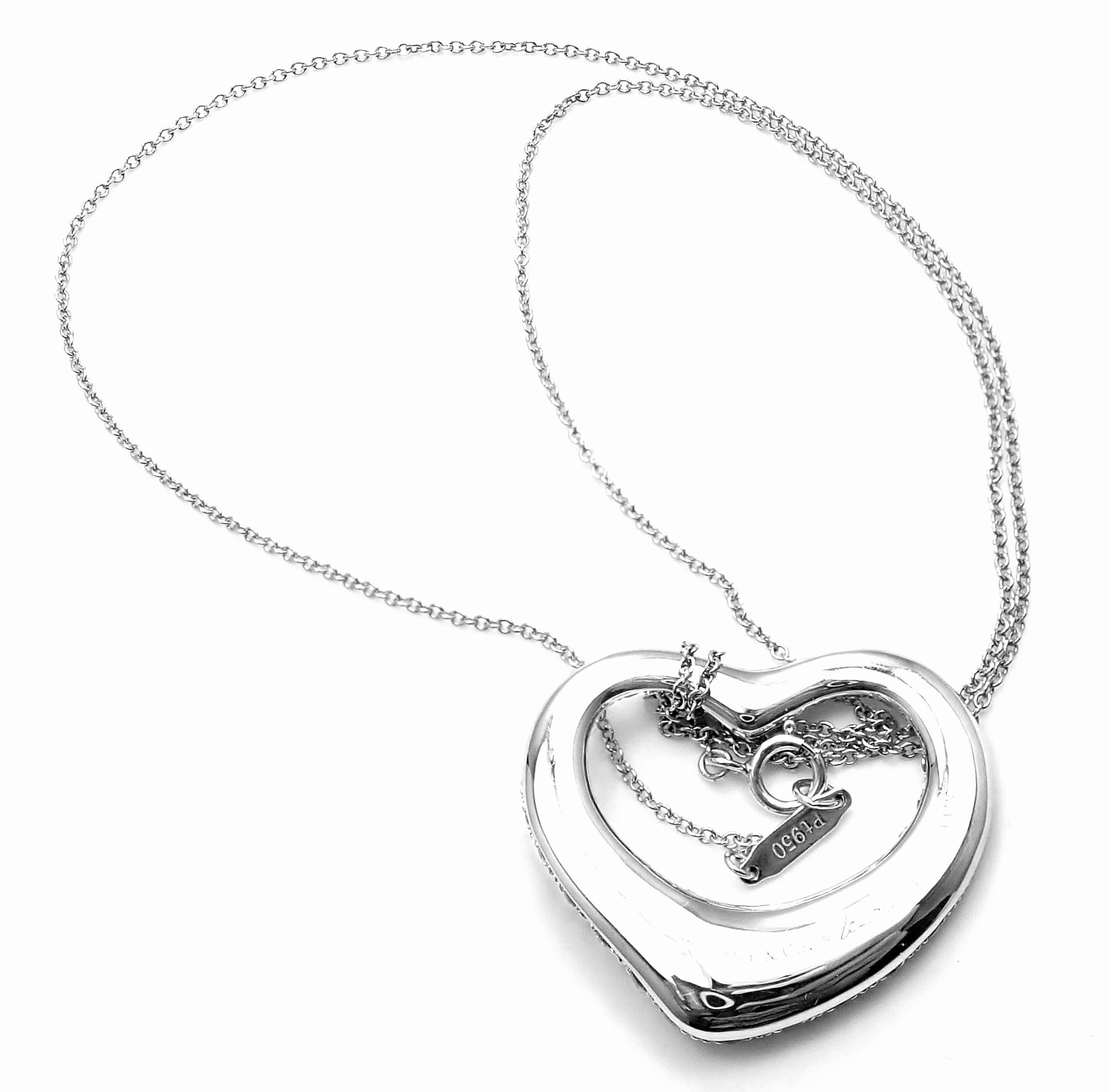 Tiffany & Co. Elsa Peretti Platinum Diamond Open Heart Pendant Necklace 2