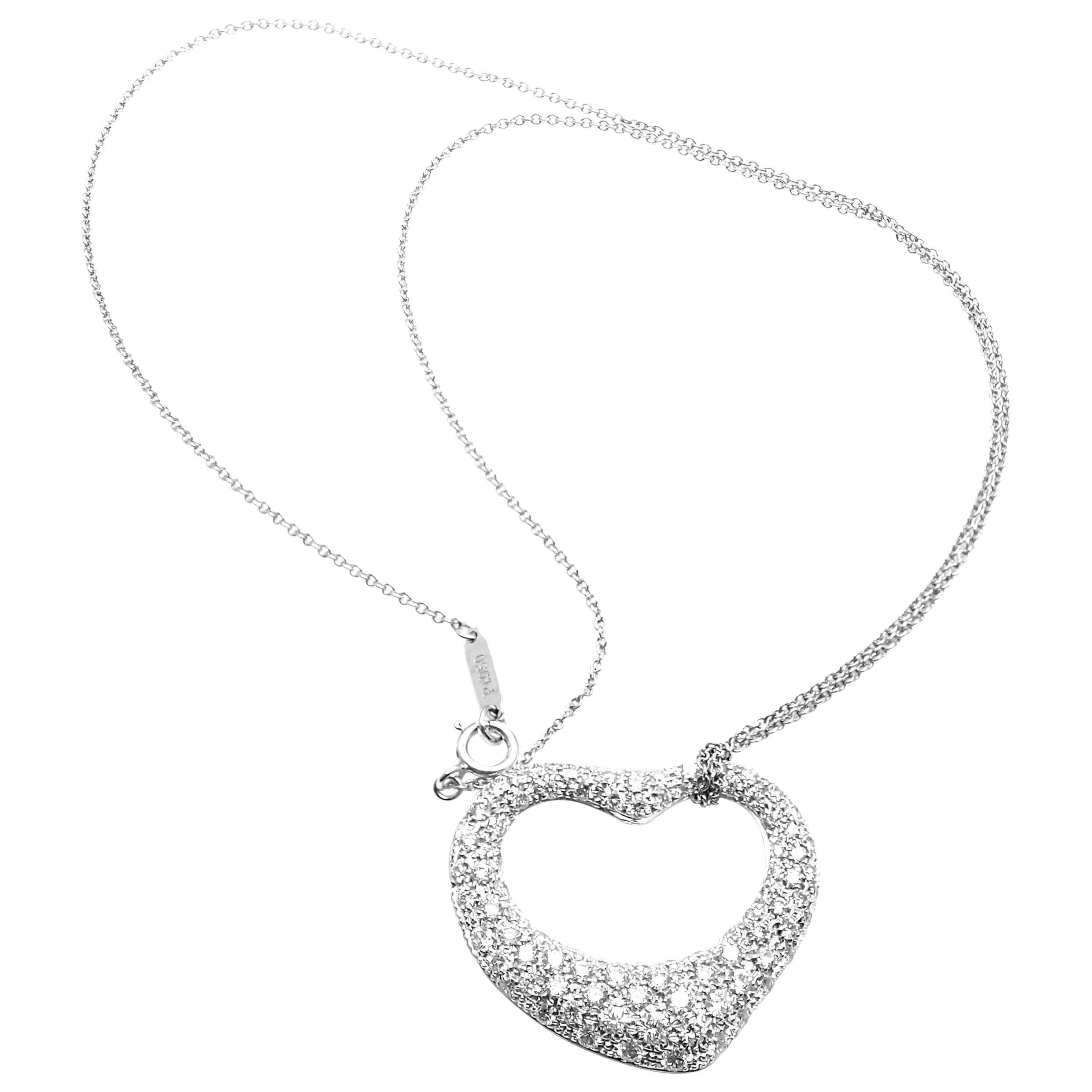 Tiffany & Co. Elsa Peretti Platinum Diamond Open Heart Pendant Necklace