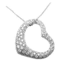 Tiffany & Co. Elsa Peretti Platinum Diamond Open Heart Pendant Necklace