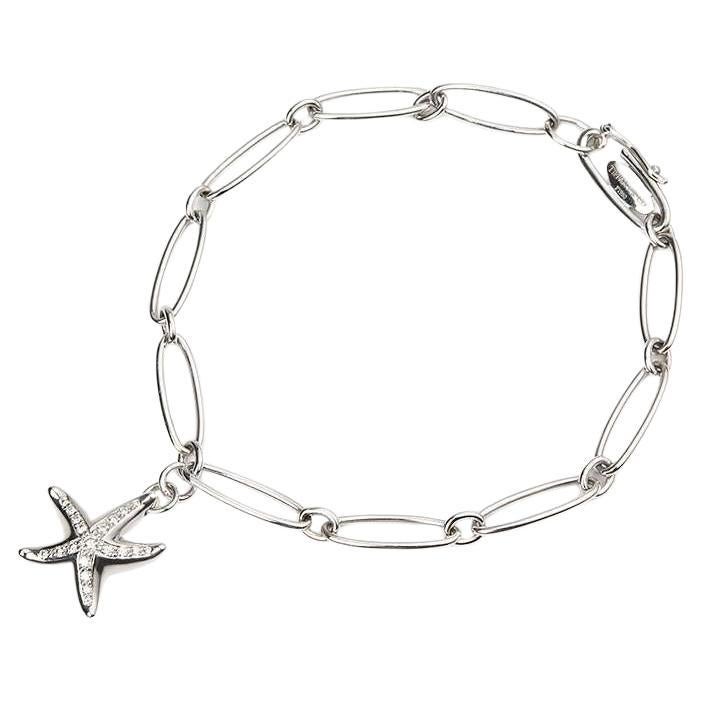 TIFFANY & Co. Elsa Peretti Platinum Diamond Starfish Charm Oval Link Bracelet For Sale