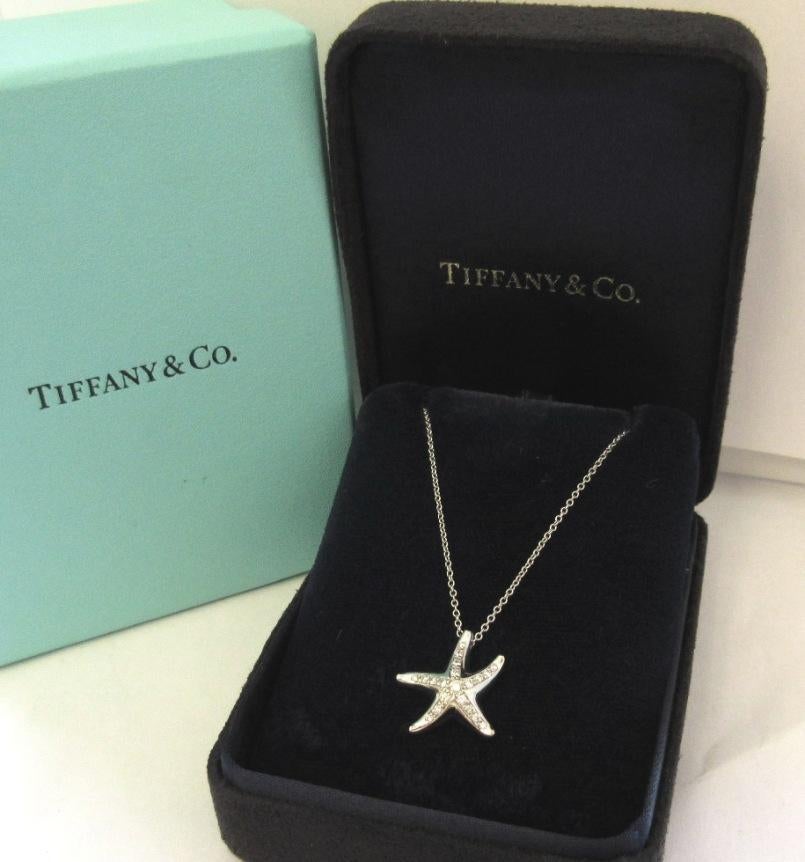 Rough Cut TIFFANY & Co. Elsa Peretti Platinum Diamond Starfish Pendant Necklace For Sale