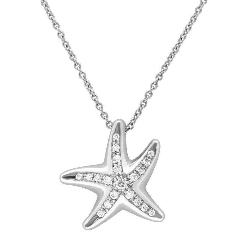 TIFFANY & Co. Elsa Peretti Platinum Diamond Starfish Pendant Necklace In Excellent Condition For Sale In Los Angeles, CA