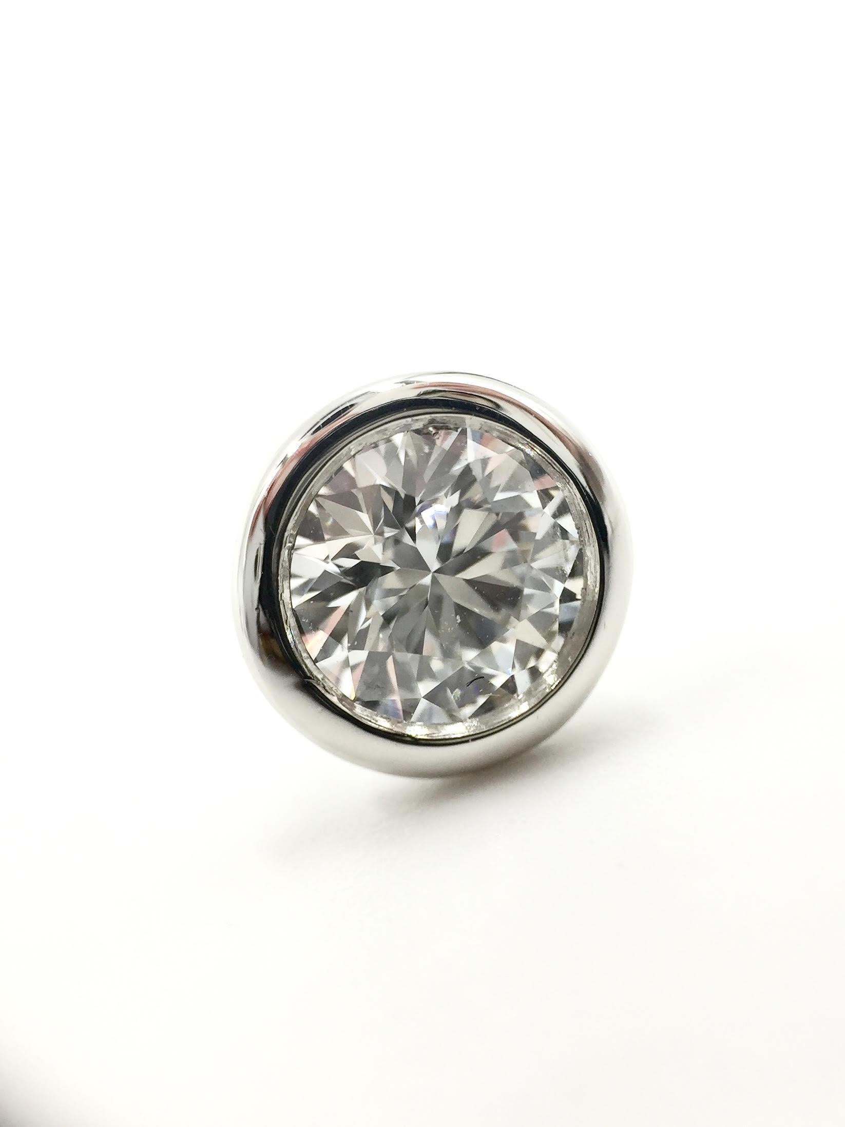 Round Cut Tiffany & Co. Elsa Peretti Platinum Diamond Stud Earrings Approximate 1.50 Carat