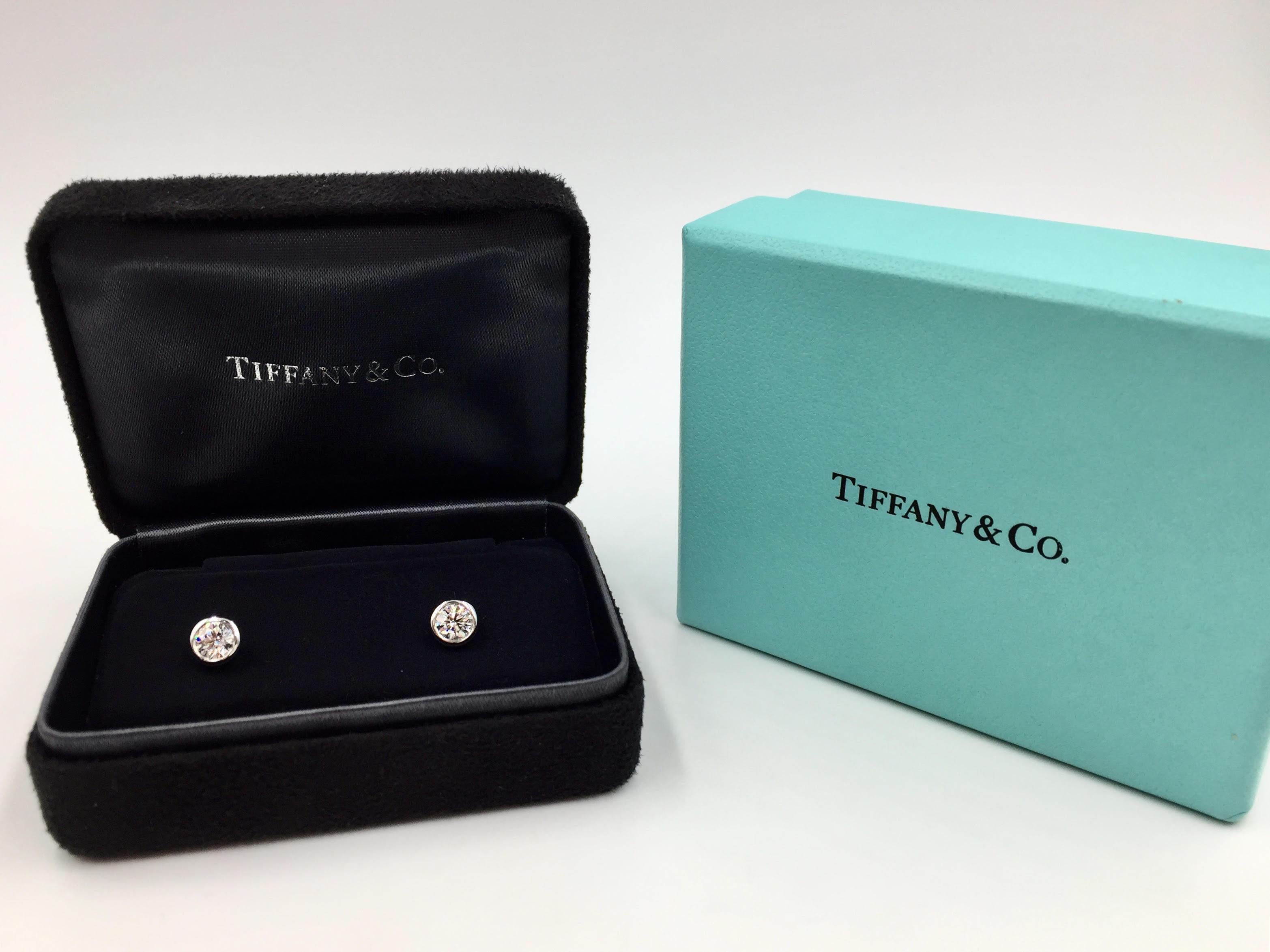 Women's or Men's Tiffany & Co. Elsa Peretti Platinum Diamond Stud Earrings Approximate 1.50 Carat