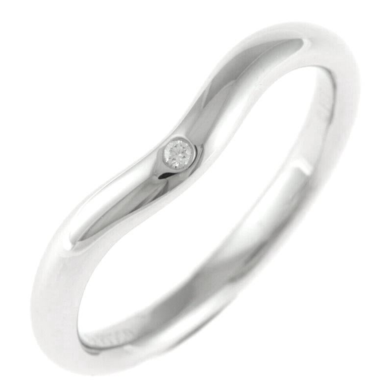Taille ronde TIFFANY & Co. Elsa Peretti Platinum One Diamond Curved Wedding Band Ring 5.5 en vente