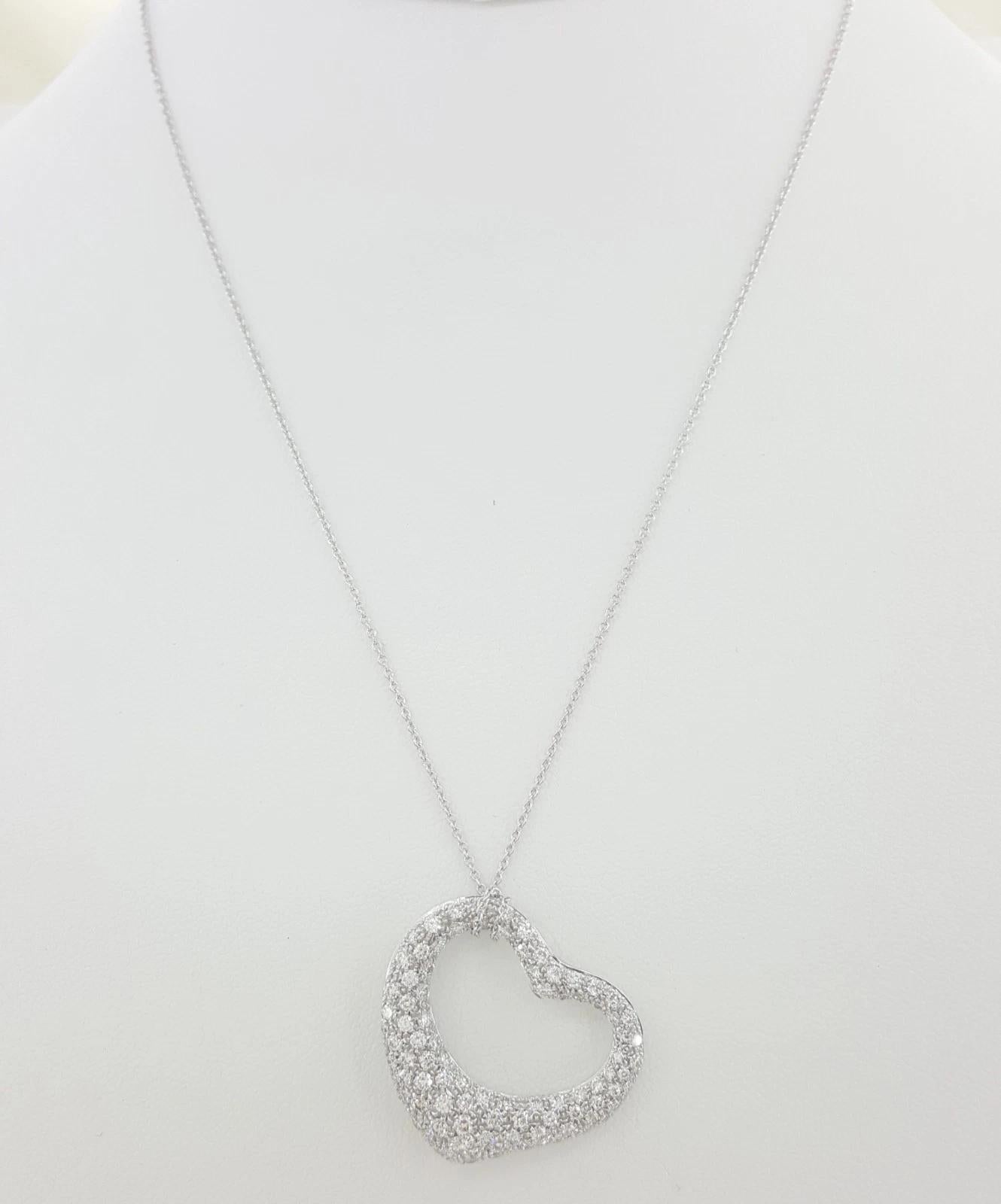Taille ronde Tiffany & Co. Elsa Peretti Collier en platine avec diamant en forme de cœur ouvert 2 carats 17