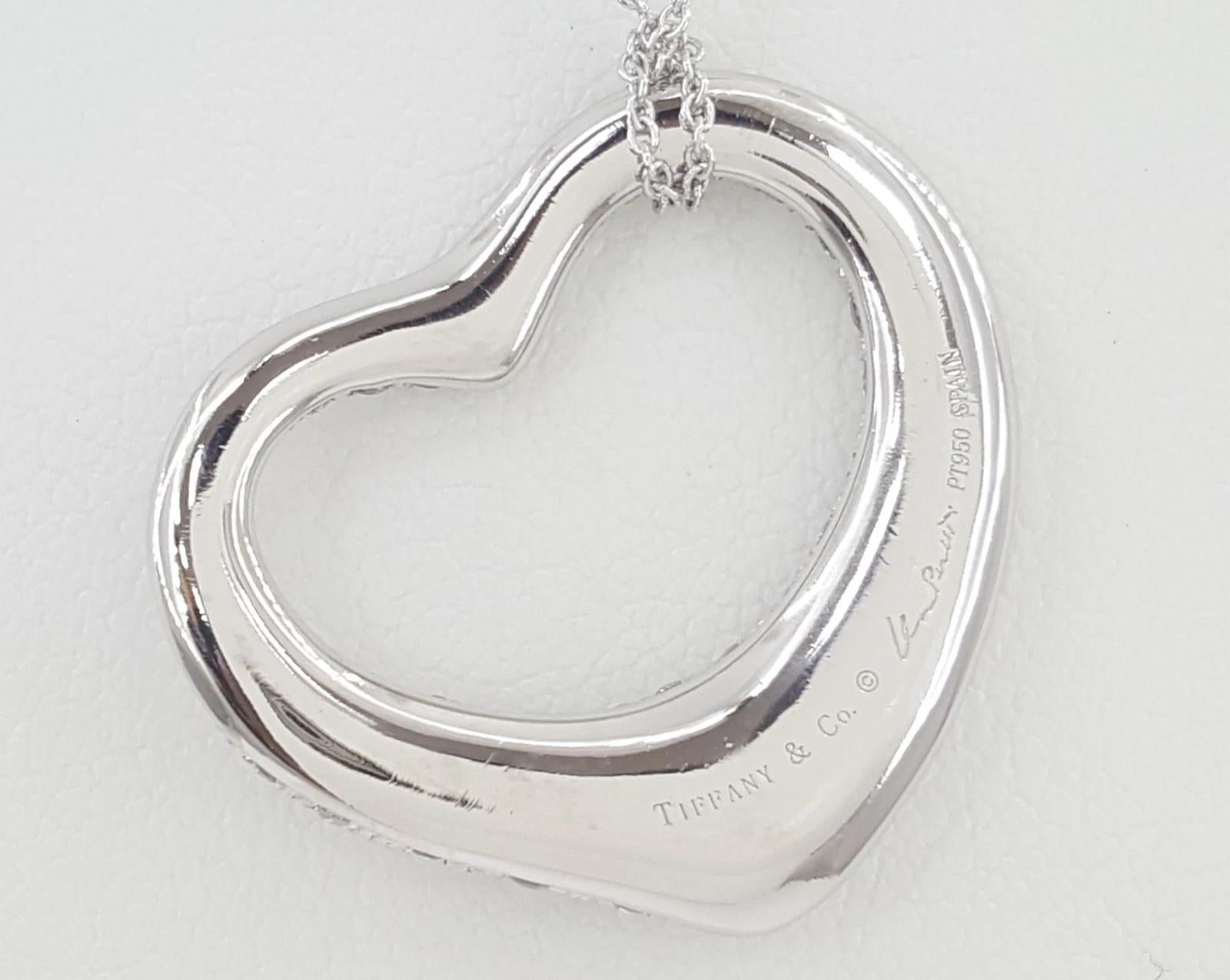 Tiffany & Co. Elsa Peretti Collier en platine avec diamant en forme de cœur ouvert 2 carats 17