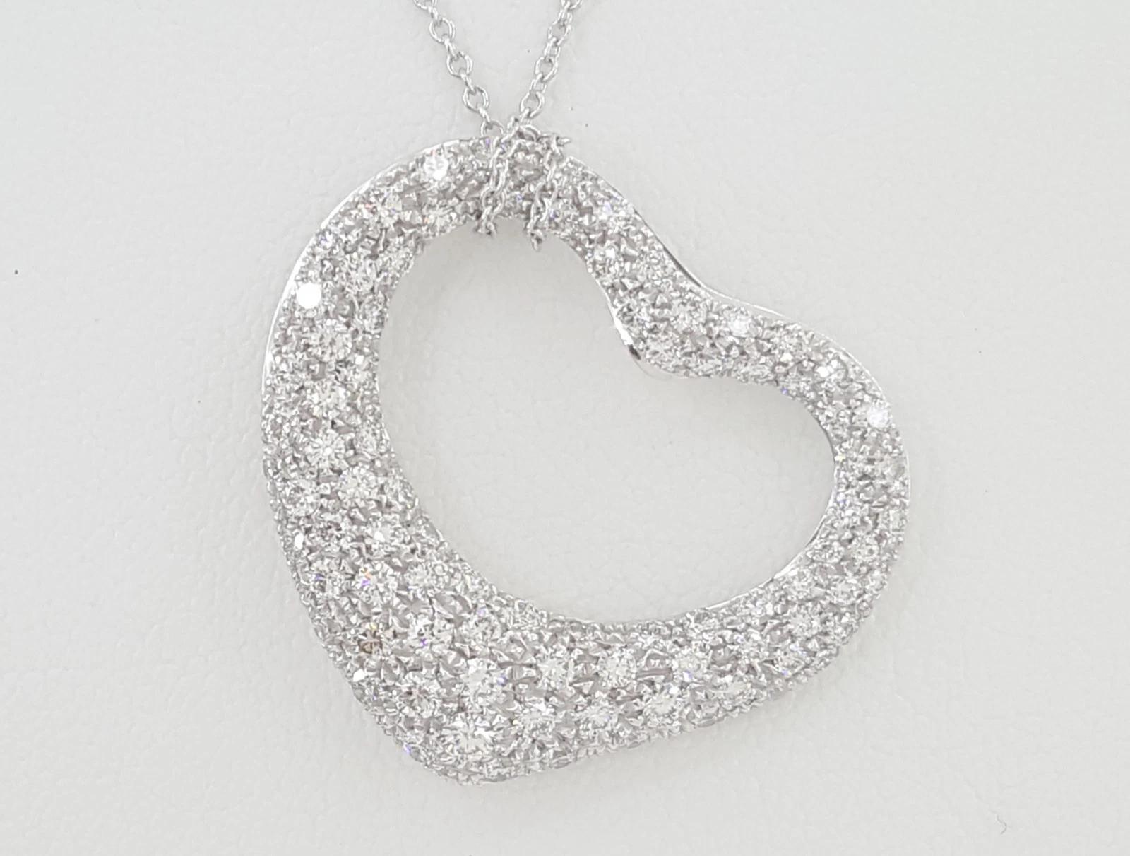 Tiffany & Co. Elsa Peretti Collier en platine avec diamant en forme de cœur ouvert 2 carats 17
