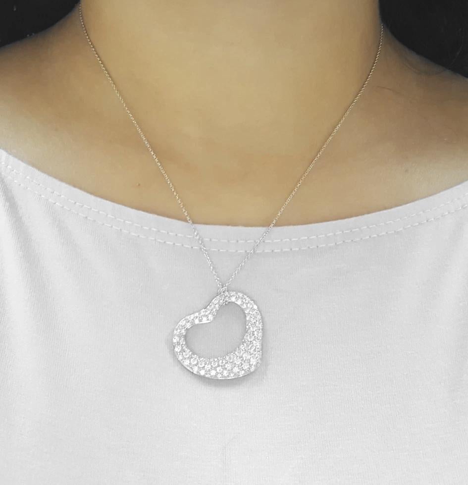 Tiffany & Co. Elsa Peretti Collier en platine avec diamant en forme de cœur ouvert 2 carats 17