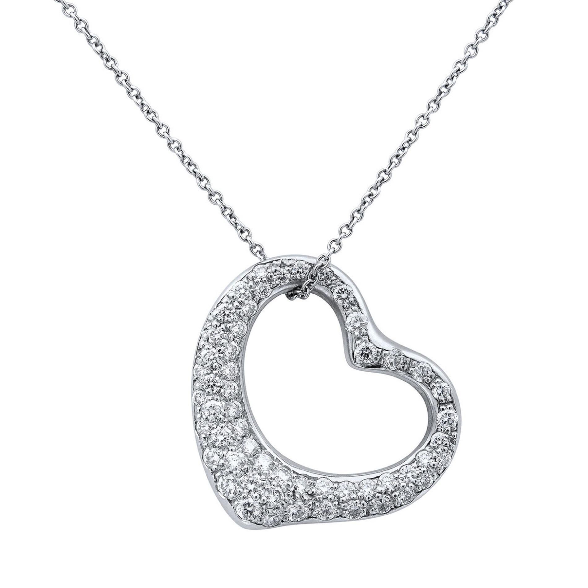 Round Cut Tiffany & Co. Elsa Peretti Platinum Pavé Diamond Heart Pendant Necklace  This st For Sale
