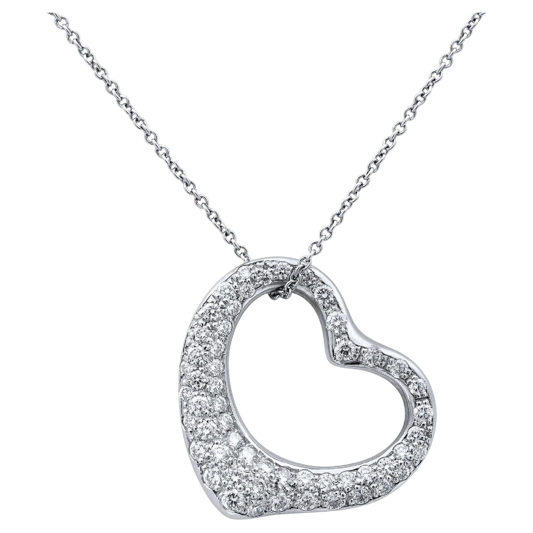 Tiffany & Co. Elsa Peretti Platinum Pavé Diamond Heart Pendant Necklace  This st For Sale