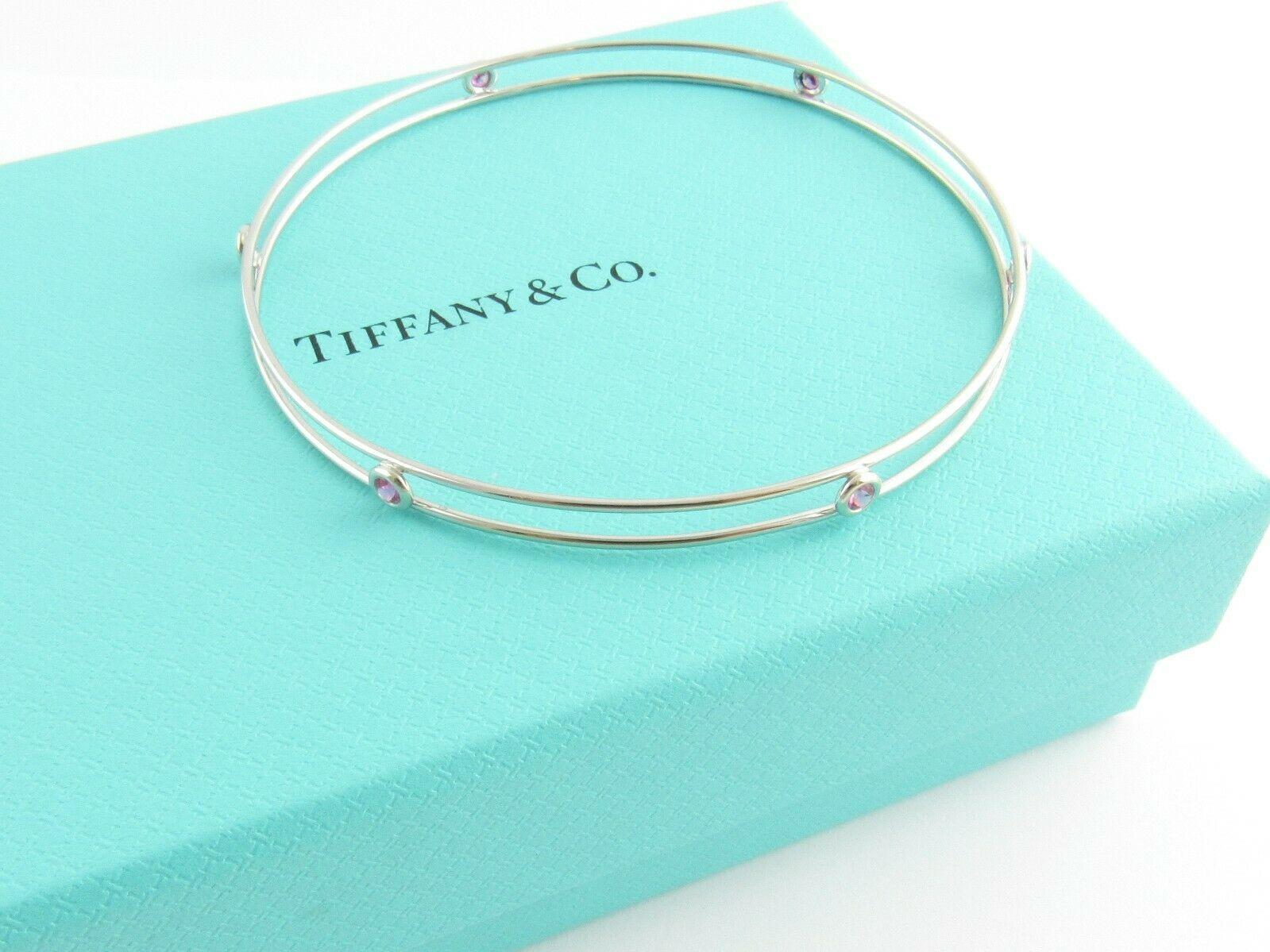 Tiffany & Co. Elsa Peretti Platinum Pink Sapphire by The Yard Bangle Bracelet 5